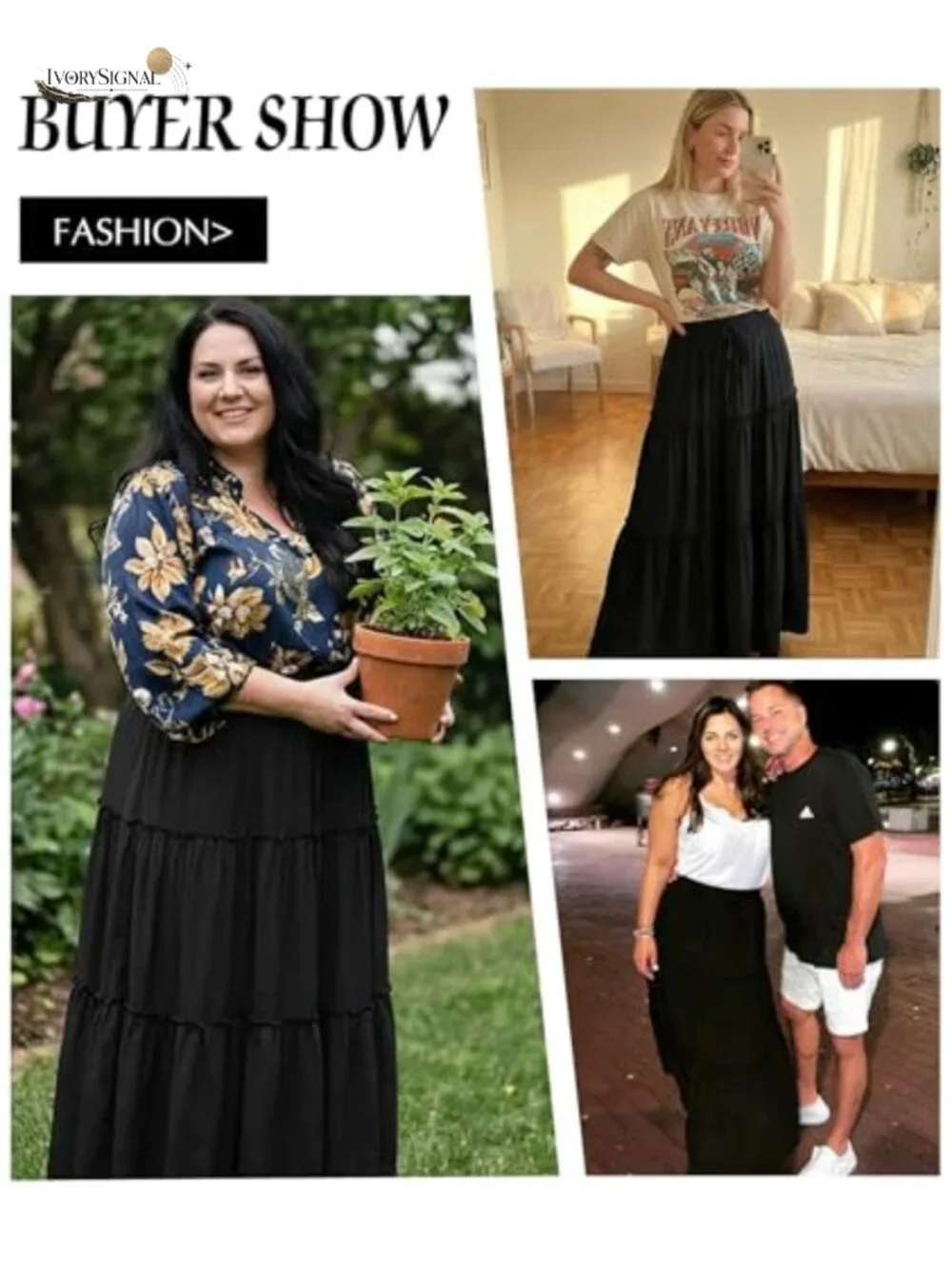 Boho Maxi Skirt for Women High Waist Flowy Long Tiered Skirt with Pockets